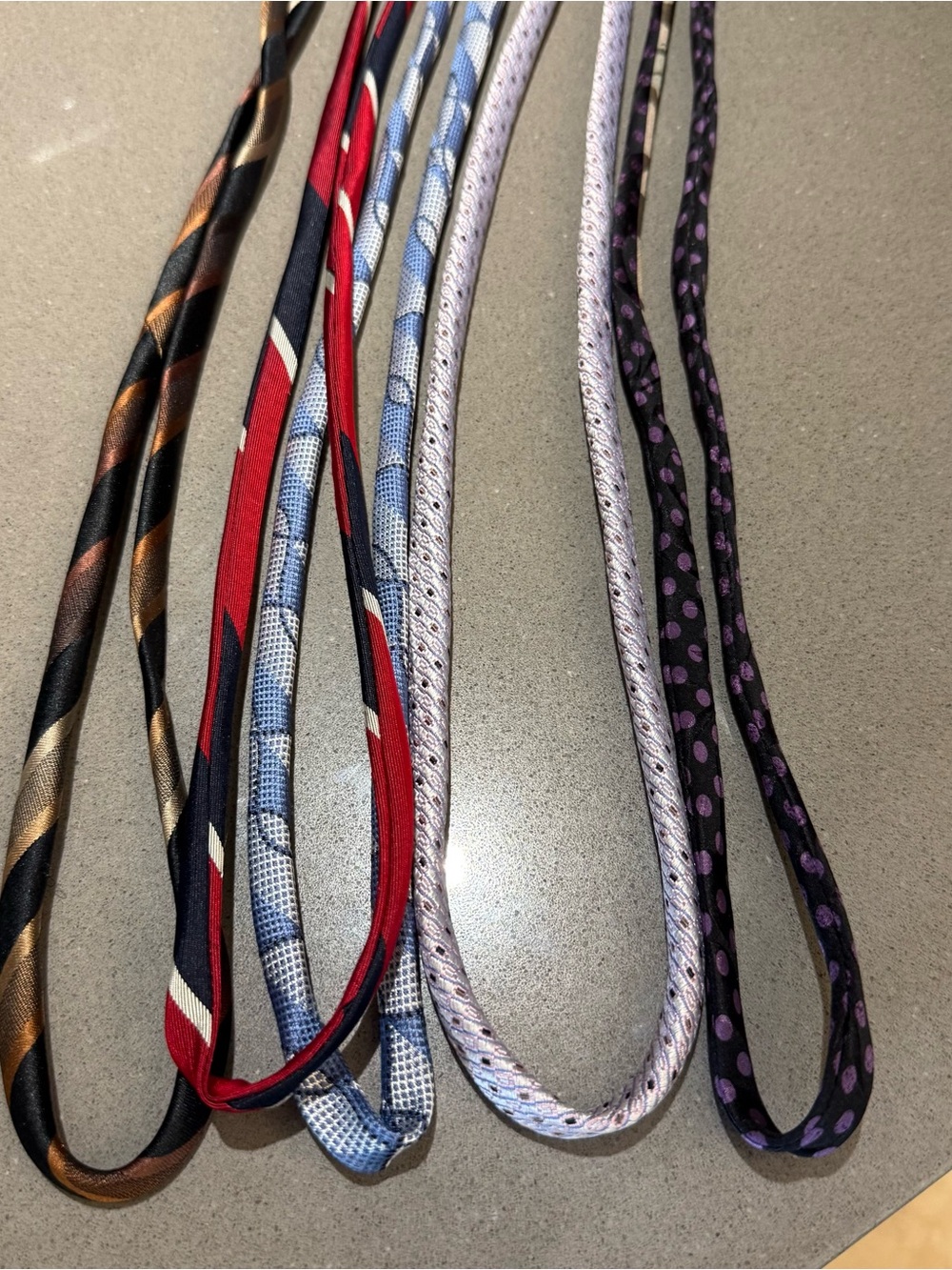 Upcycled handmade silk tie cords multi colors bundle. See photos for using them.